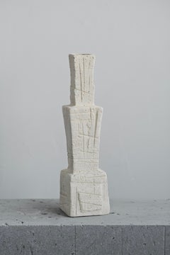 Handmade Pillar-Shaped Ceramic Vase, with Etched Texture