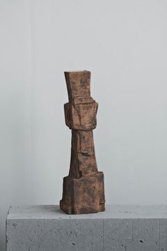 Handmade Pillar-Shaped Ceramic Vase, with Etched Texture