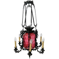 Handmade Pink Glass Antique Chandelier, 1890s-End of the 19th Century