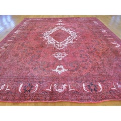 Handmade Pink Overdyed Persian Tabriz Barjasta Vintage Rug