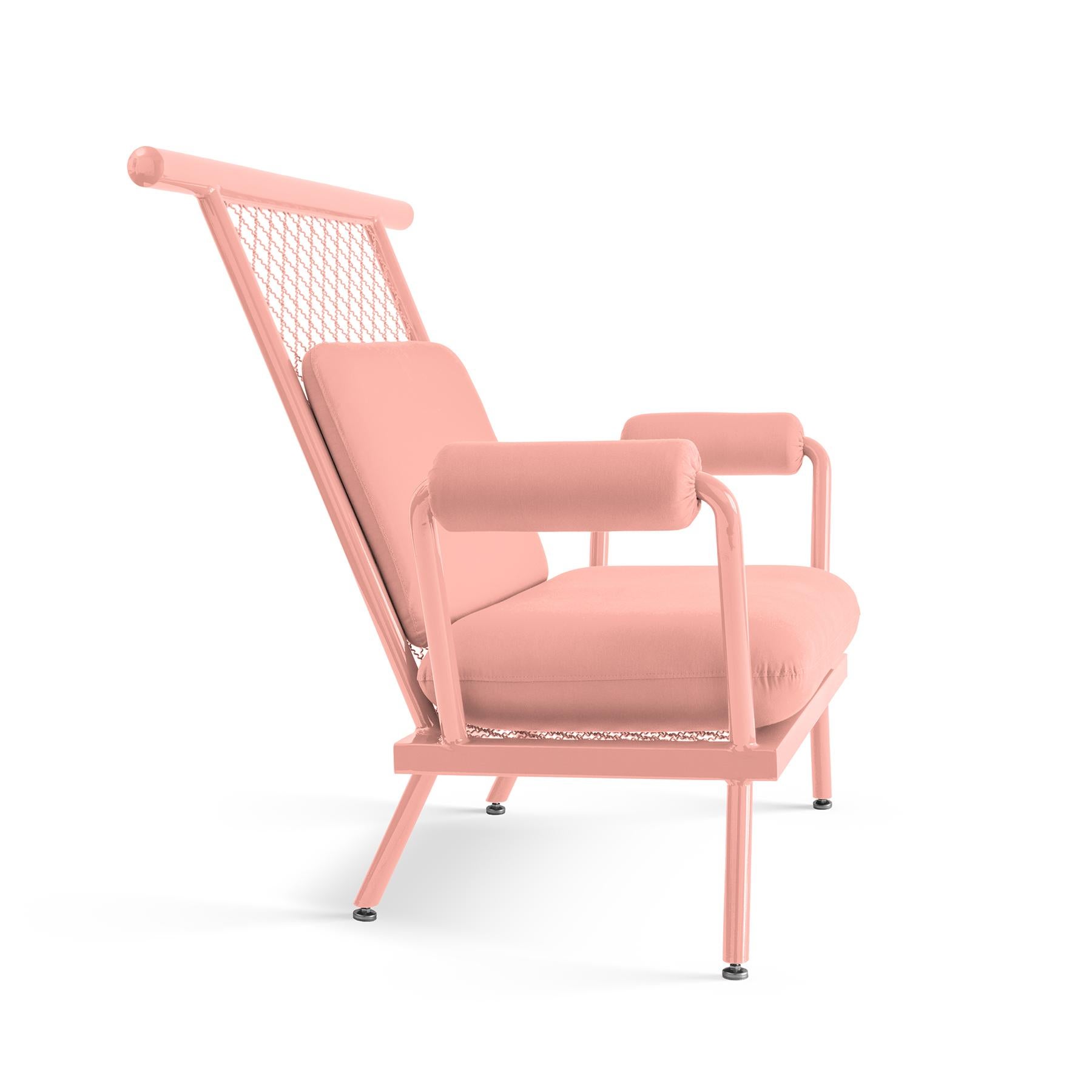 Handgefertigter rosa PK6 Sessel aus Kohlenstoffstahl und Metallgeflecht von Paulo Kobylka (Industriell) im Angebot