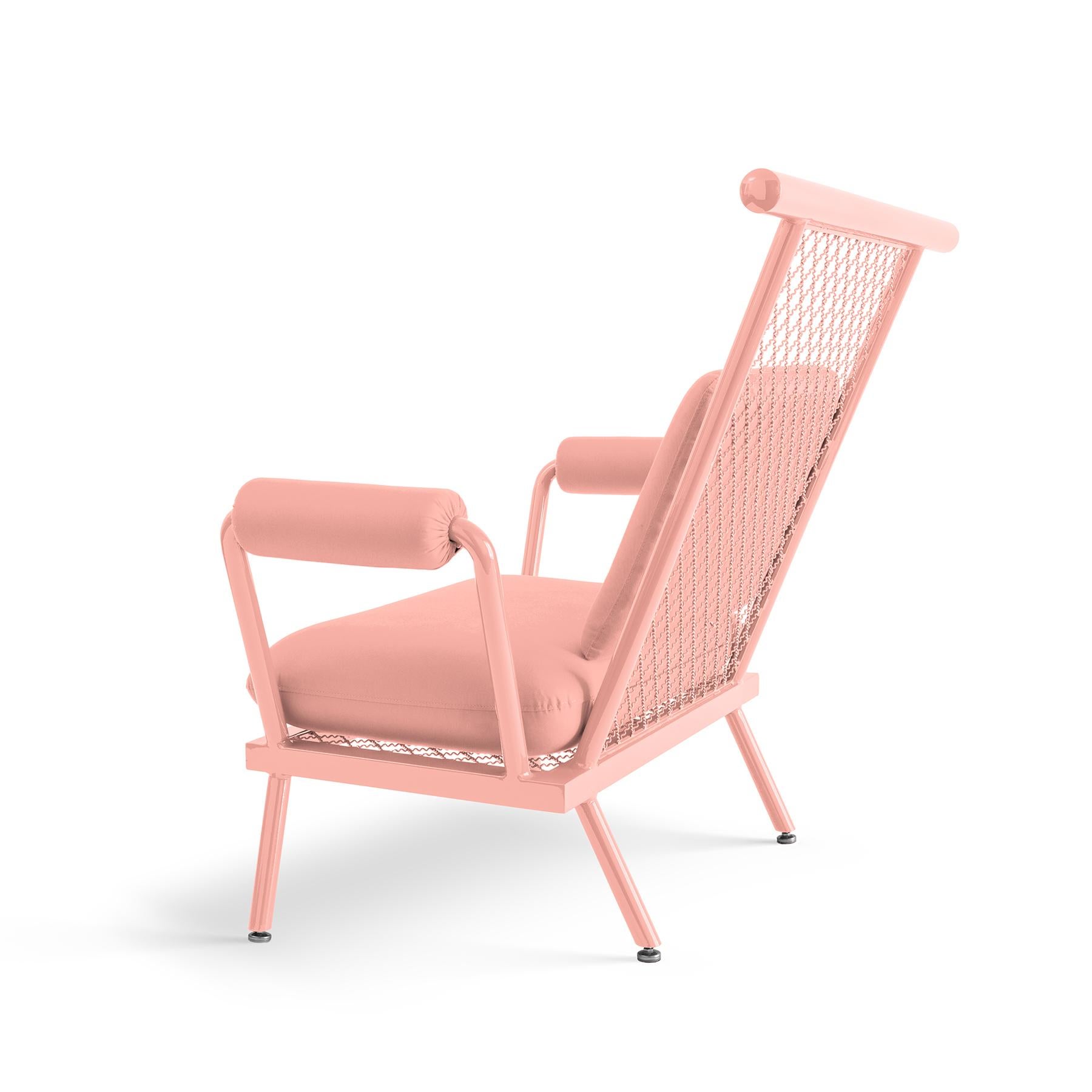 Handgefertigter rosa PK6 Sessel aus Kohlenstoffstahl und Metallgeflecht von Paulo Kobylka (Brasilianisch) im Angebot