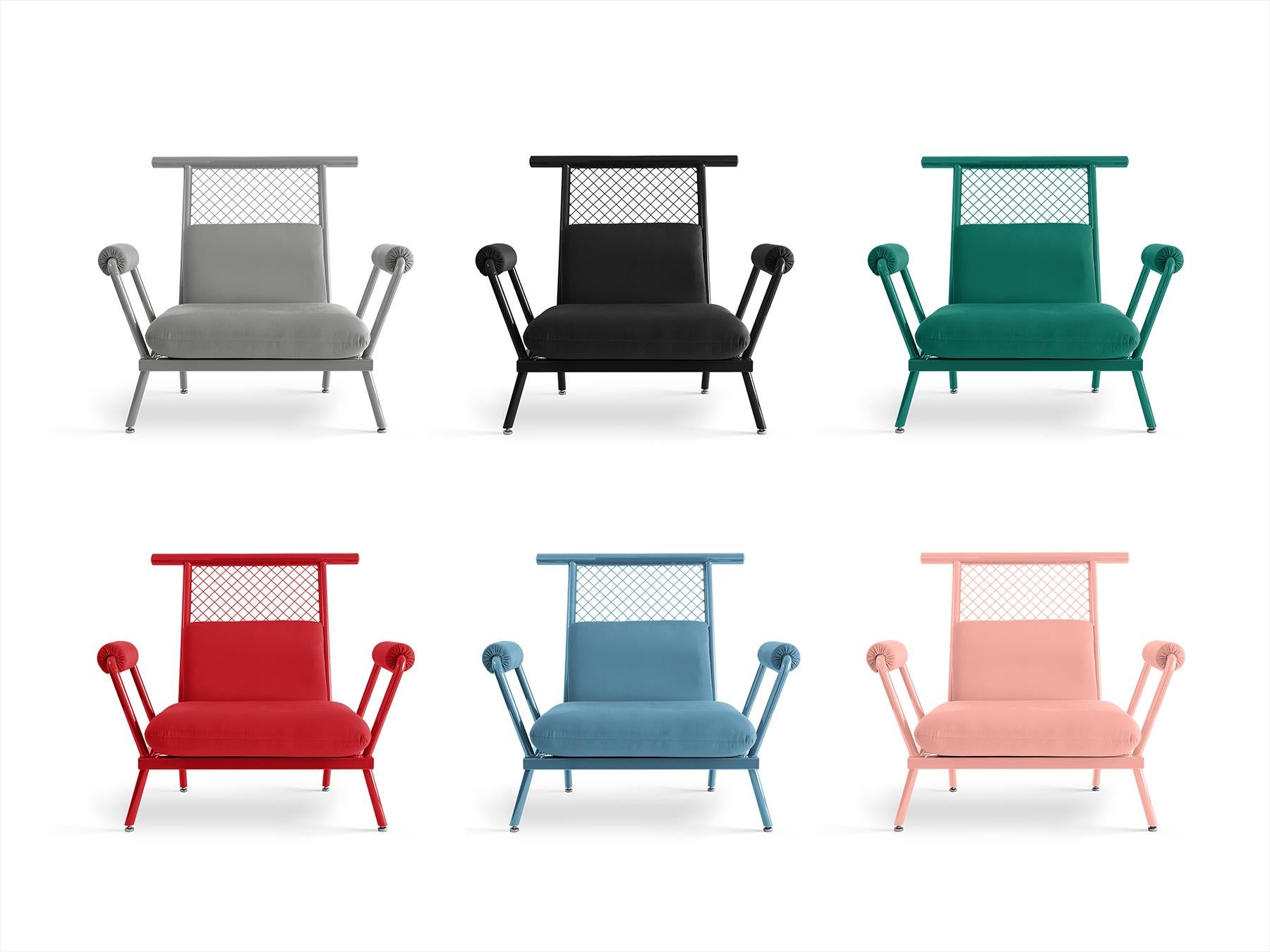 Handgefertigter rosa PK6 Sessel aus Kohlenstoffstahl und Metallgeflecht von Paulo Kobylka im Angebot 1