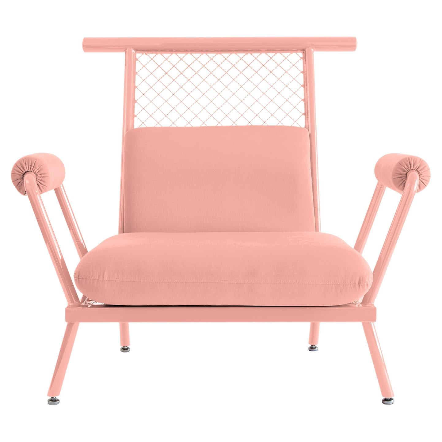 Handgefertigter rosa PK6 Sessel aus Kohlenstoffstahl und Metallgeflecht von Paulo Kobylka im Angebot