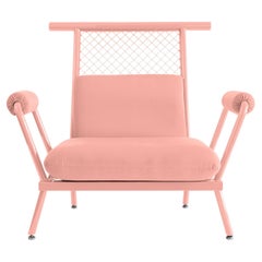 Fauteuil PK6 rose en structure d'acier au carbone et maille métallique fait à la main par Paulo Kobylka