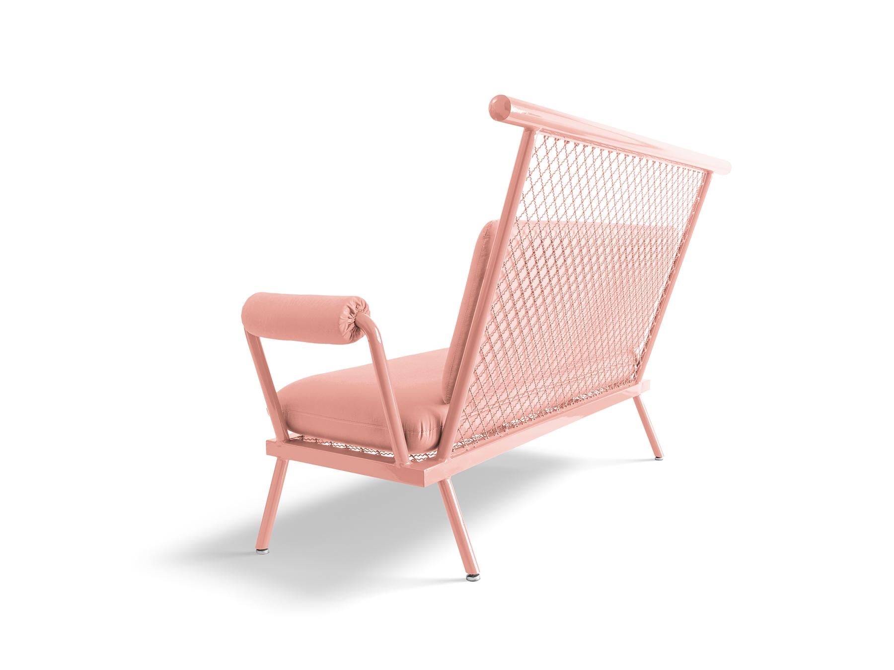 Brazilian Handmade Pink PK7 Sofa, Carbon Steel structure & Metal Mesh by Paulo Kobylka For Sale