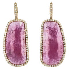 Handgefertigte rosa Saphirscheiben-Diamant-Tropfen-Ohrringe