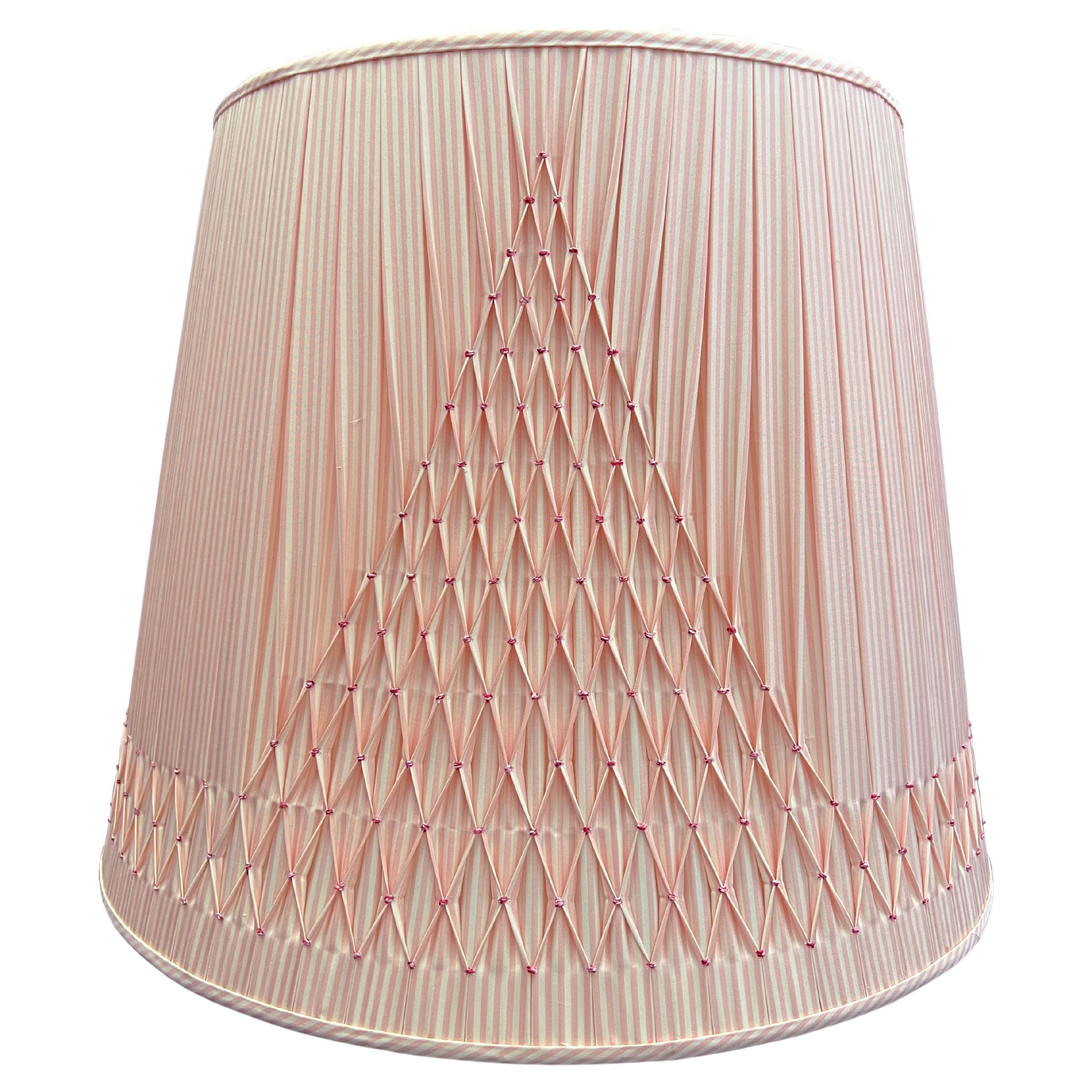 Handmade Pink Stripped Pleated Lamp Shade with Diamond Pattern For Sale
