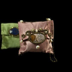 Handmade Pink Velvet Bag with Agate, Pearls and Quartz