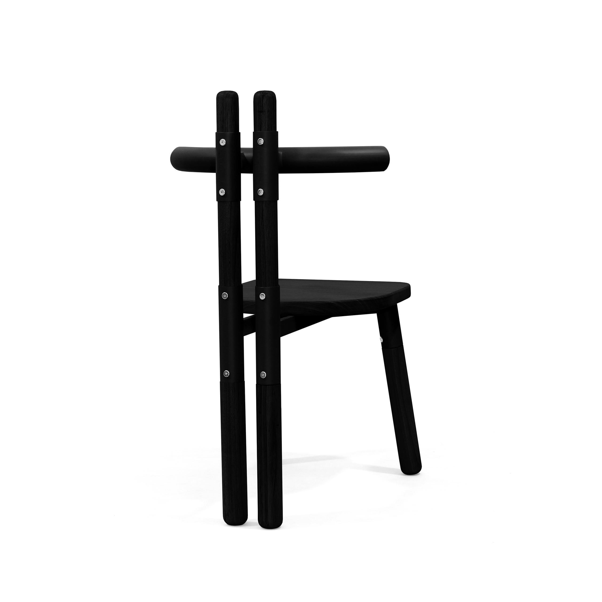 Contemporary Handmade PK12 Chair, Carbon Steel Structure, Ebonized Wood Legs by Paulo Kobylka For Sale