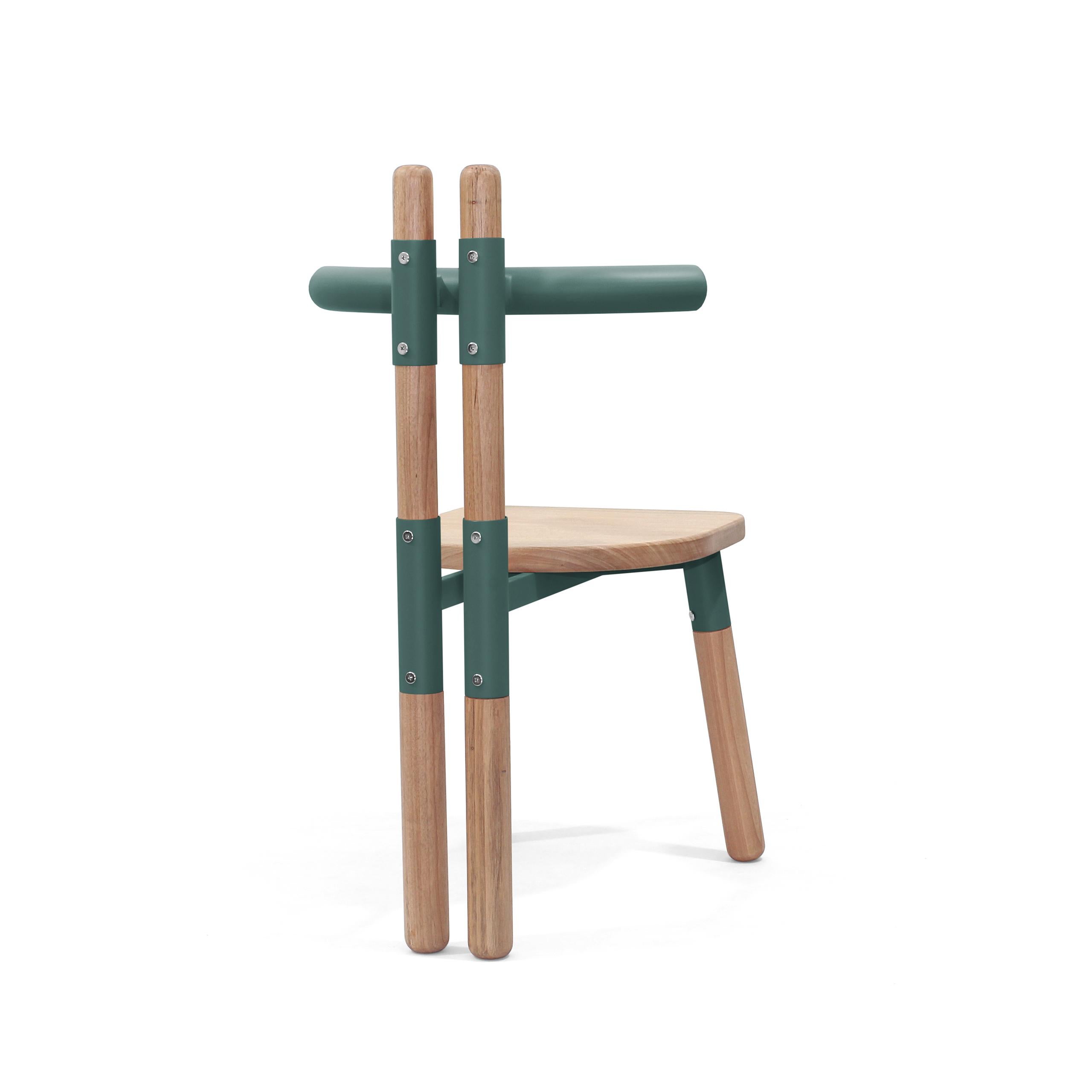 Contemporary Handmade PK12 Chair, Carbon Steel Structure & Turned Wood Legs by Paulo Kobylka For Sale