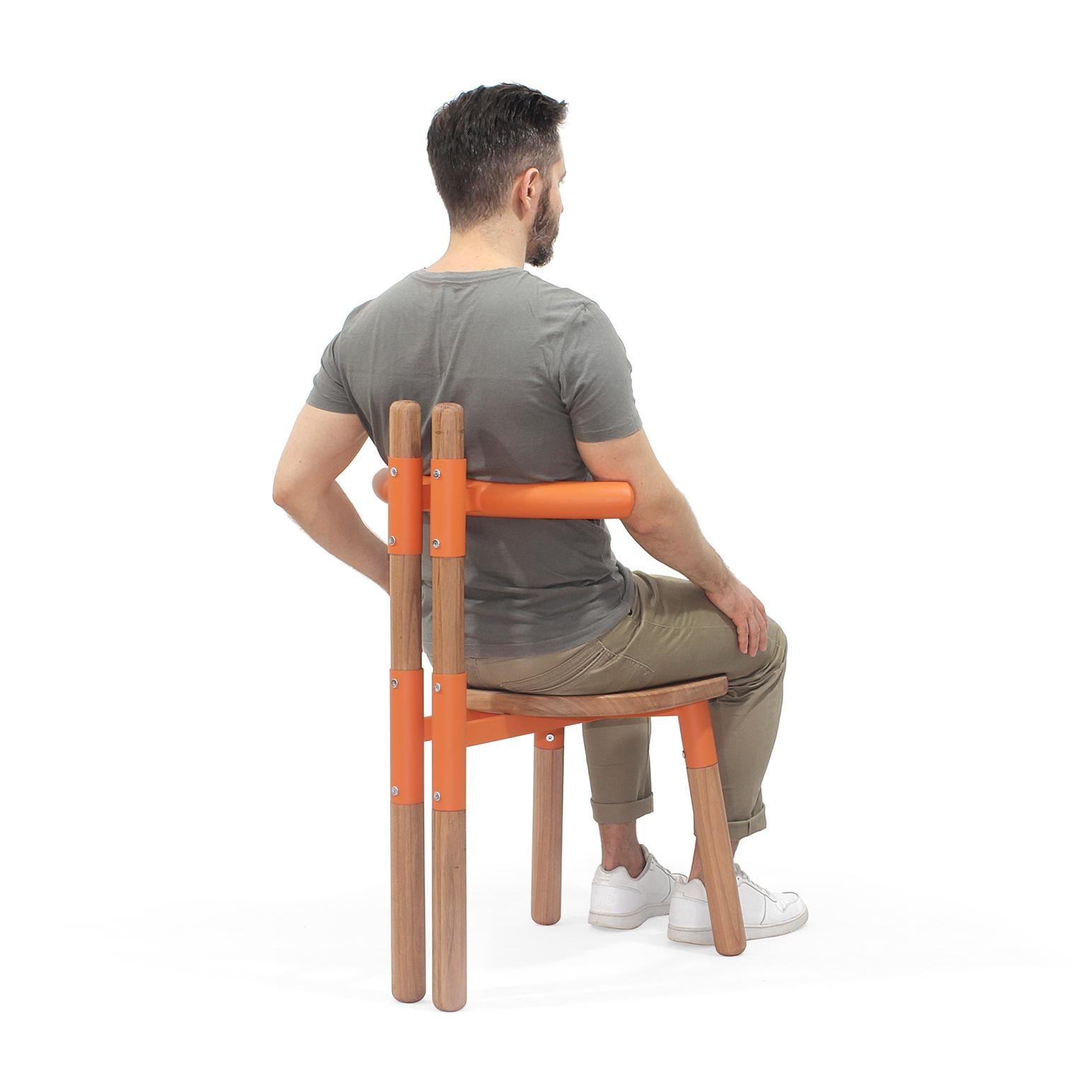 Handmade PK12 Chair, Carbon Steel Structure & Turned Wood Legs by Paulo Kobylka For Sale 2