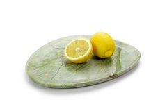 Plate Platter Serveware Solid Green Ming Marble Hand-carved Collectible Italy