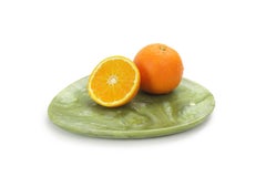 Plate Platter Serveware Solid Green Ming Marble Hand-carved Collectible Italy