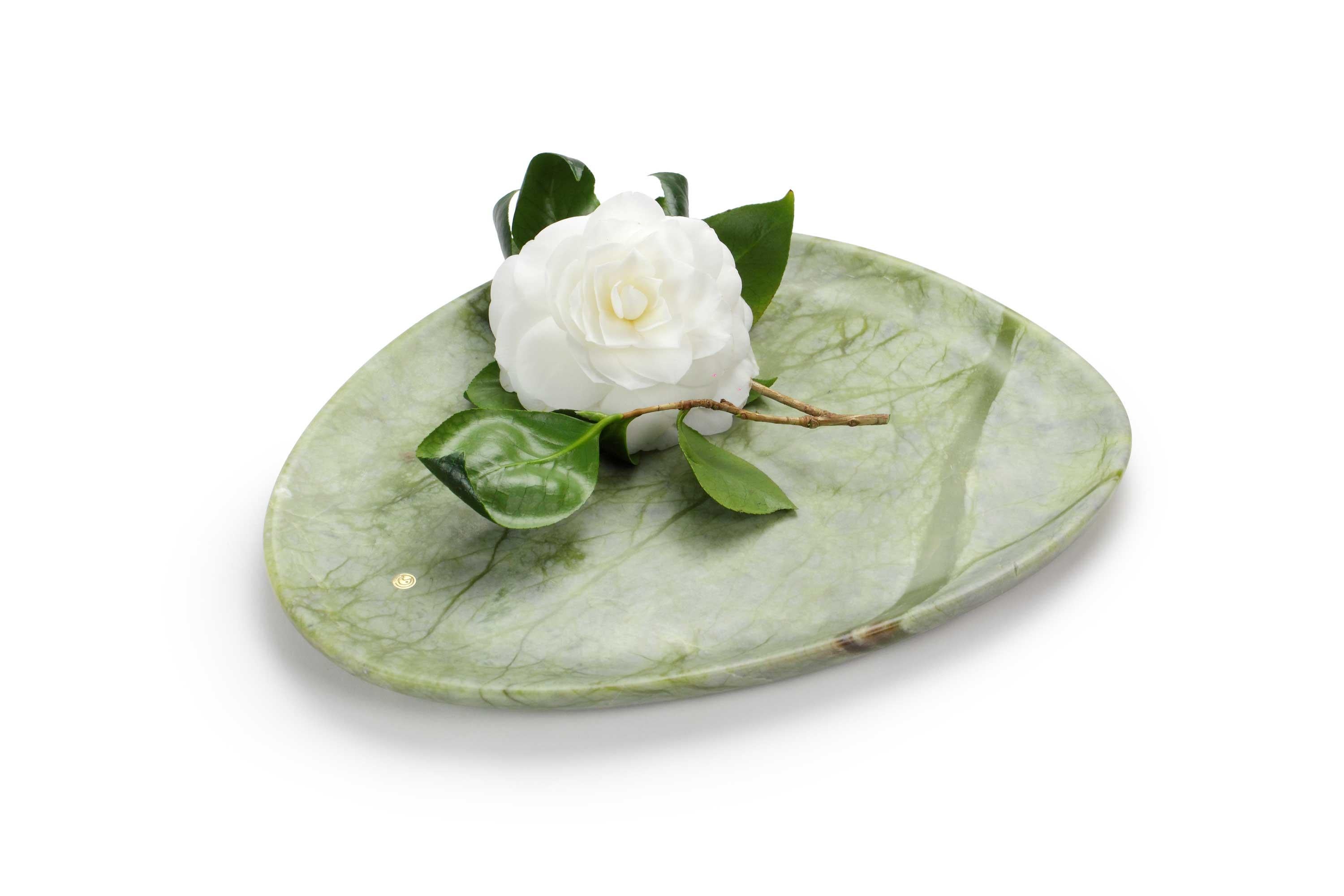 Modern Plate Platter Serveware Solid Green Ming Marble Hand-carved Collectible Italy