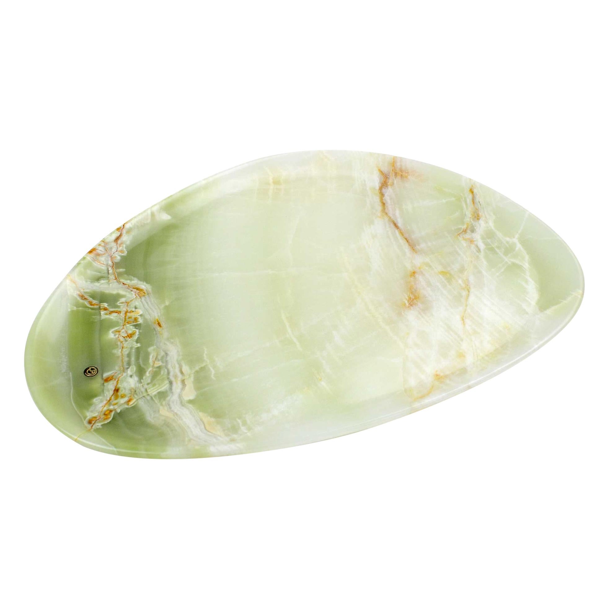 Plate Platter Serveware Solid Green Onyx Marble Hand-carved Collectible Italy For Sale