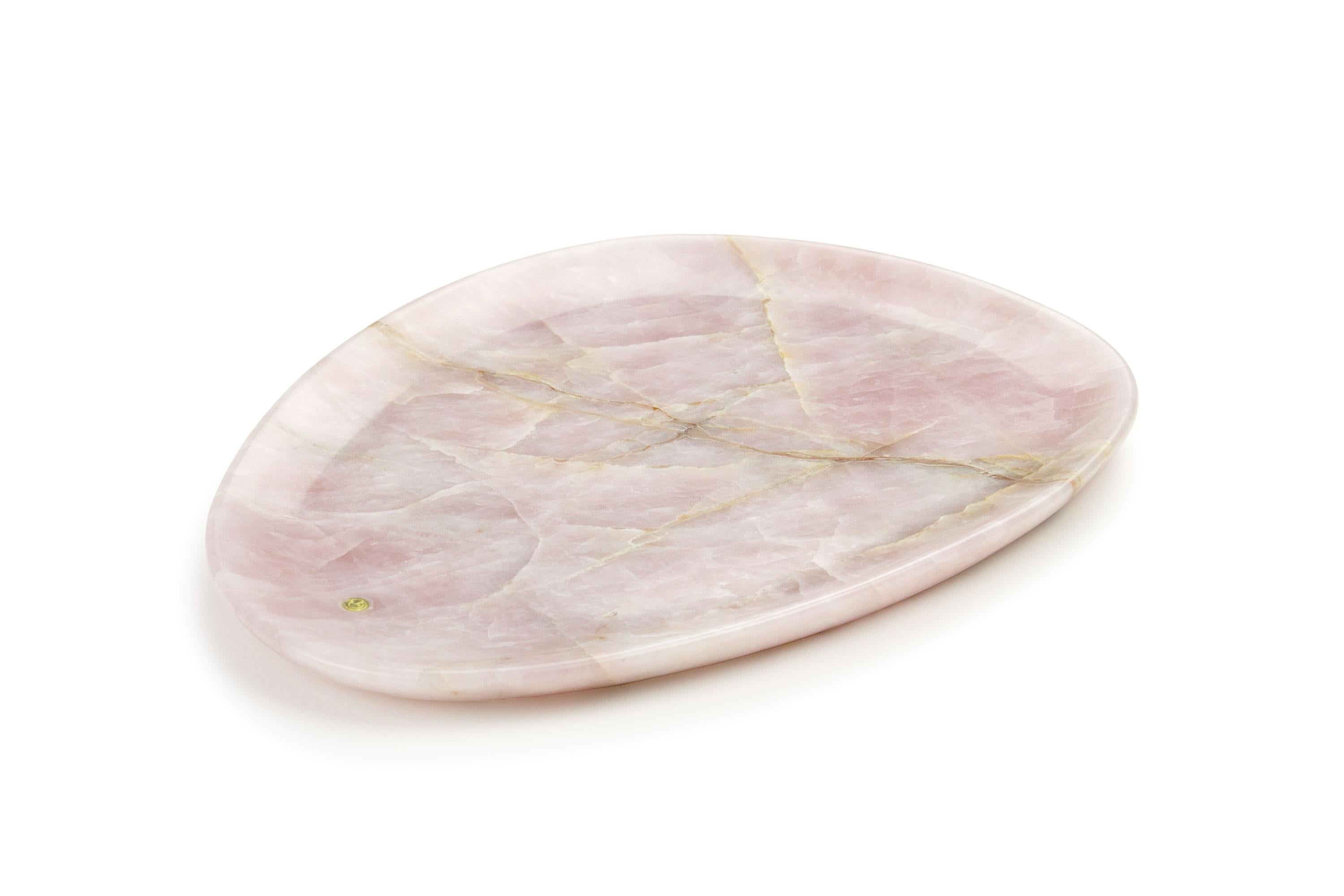 Hand carved presentation plate from precious Rose Quartz.
Multiple use as plates, platters and placers. 

Dimensions: Medium L 30, W 28, H 1.8 cm, also available: Big L 36, W 35, H 1.8 cm, small L 24, W 20, H 1.8 cm.
Available in different marbles,