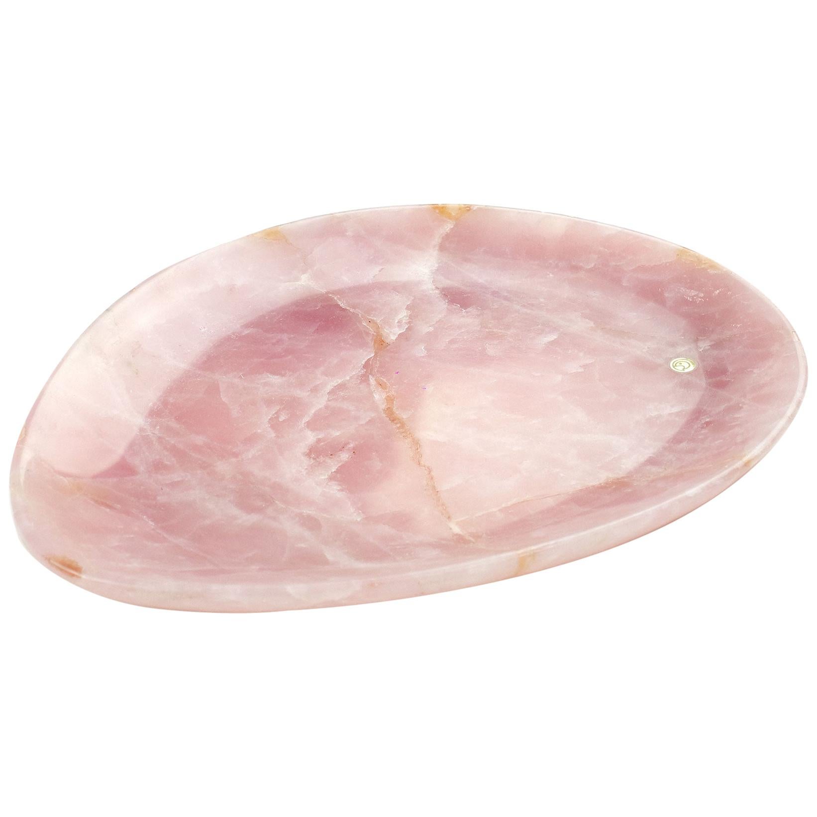 Plato Vajilla Mármol Rosa Cuarzo Macizo Tallado a Mano Coleccionable Italia