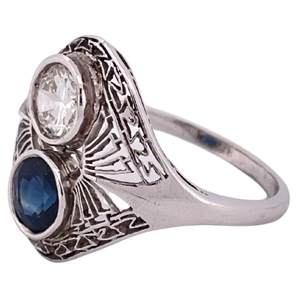 Taglio rotondo Anello in platino fatto a mano con zaffiro da 0,80 ct. e diamante da 0,60 ct. in vendita