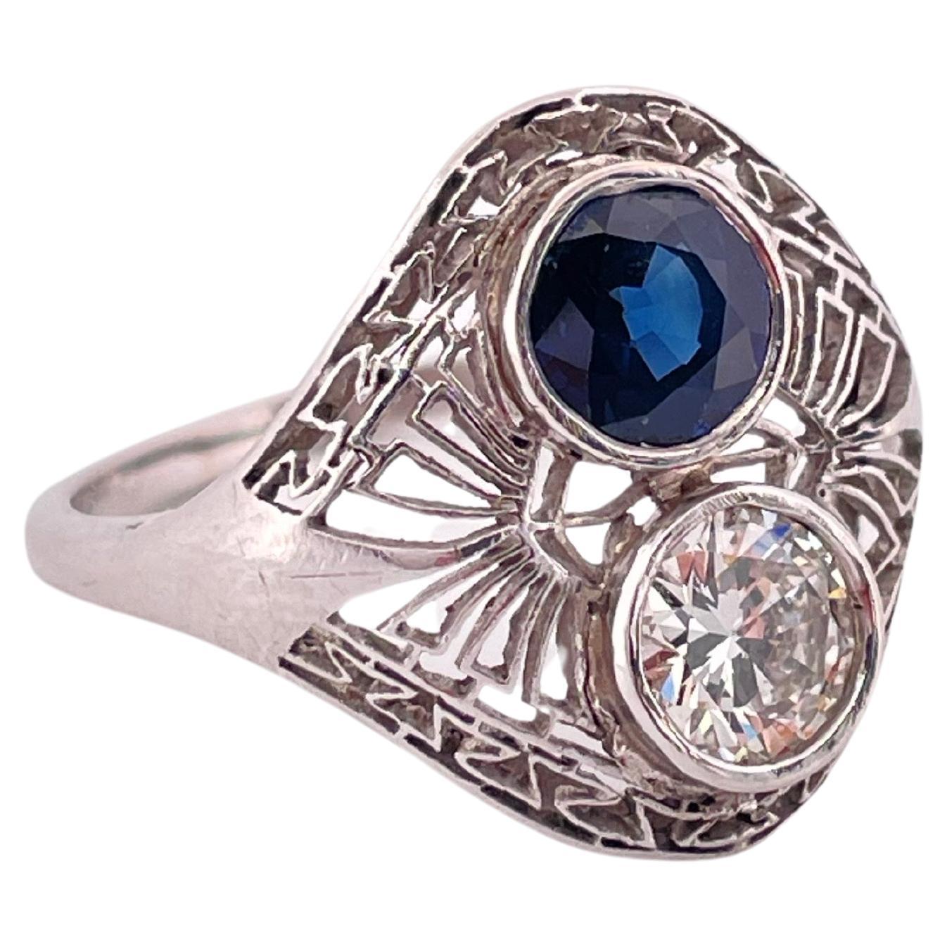 Anello in platino fatto a mano con zaffiro da 0,80 ct. e diamante da 0,60 ct. In condizioni buone in vendita a Sewickley, PA