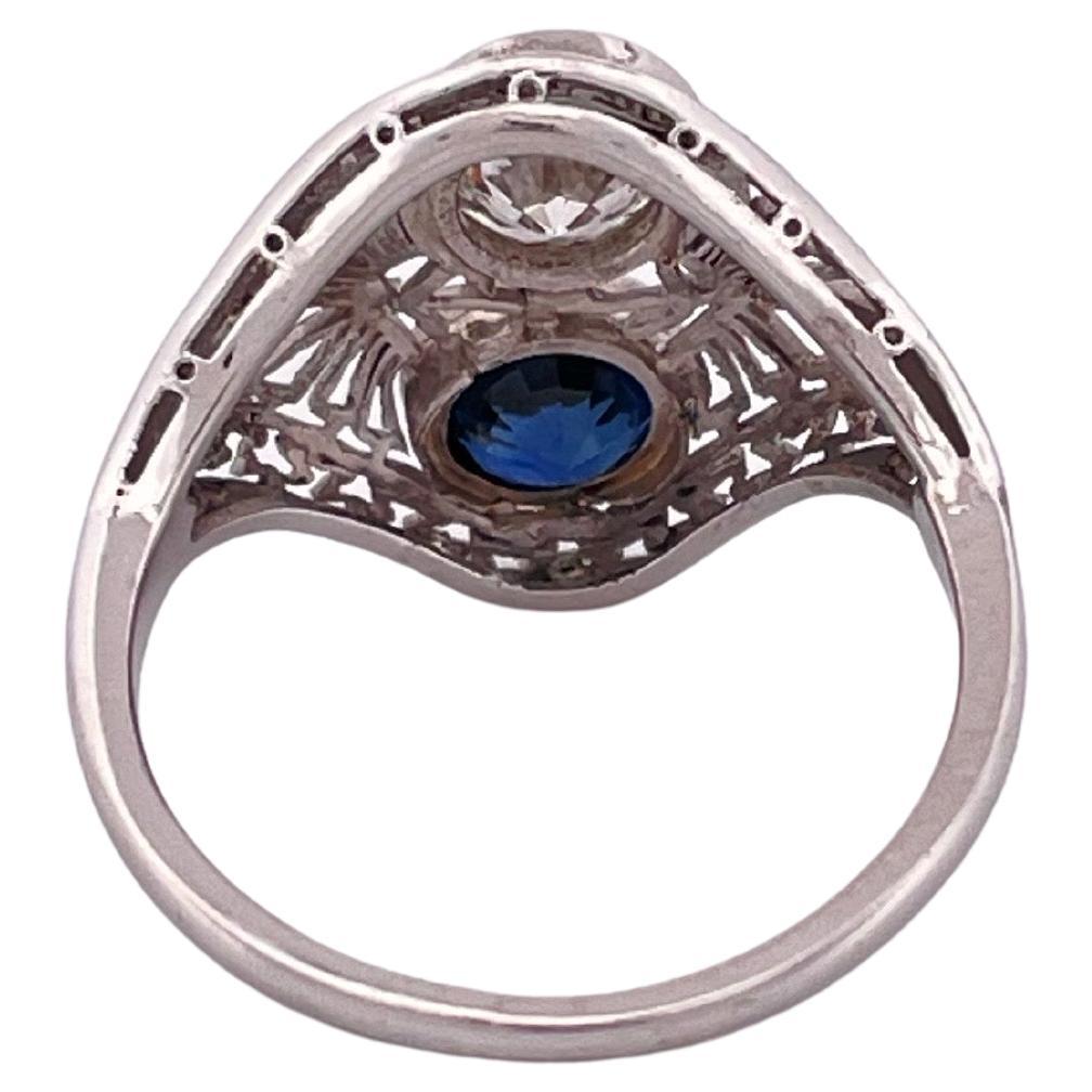 da uomo o donna Anello in platino fatto a mano con zaffiro da 0,80 ct. e diamante da 0,60 ct. in vendita