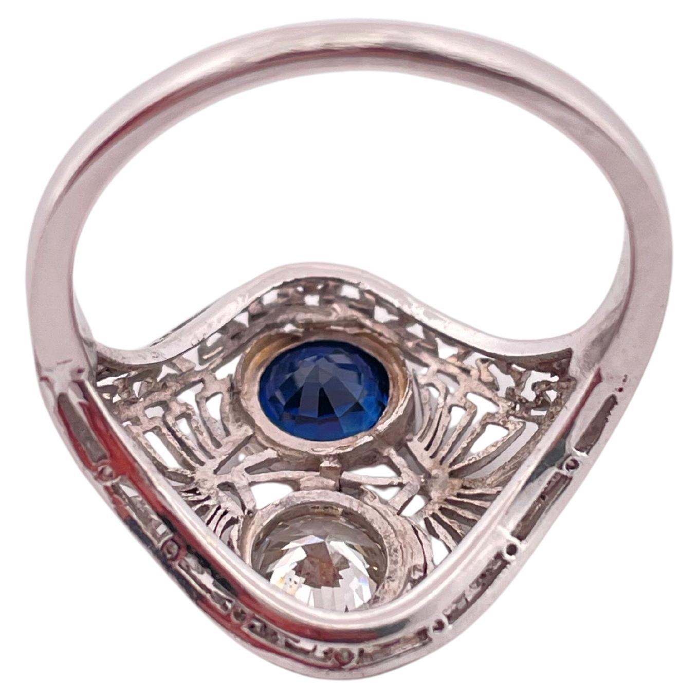 Anello in platino fatto a mano con zaffiro da 0,80 ct. e diamante da 0,60 ct. in vendita 2