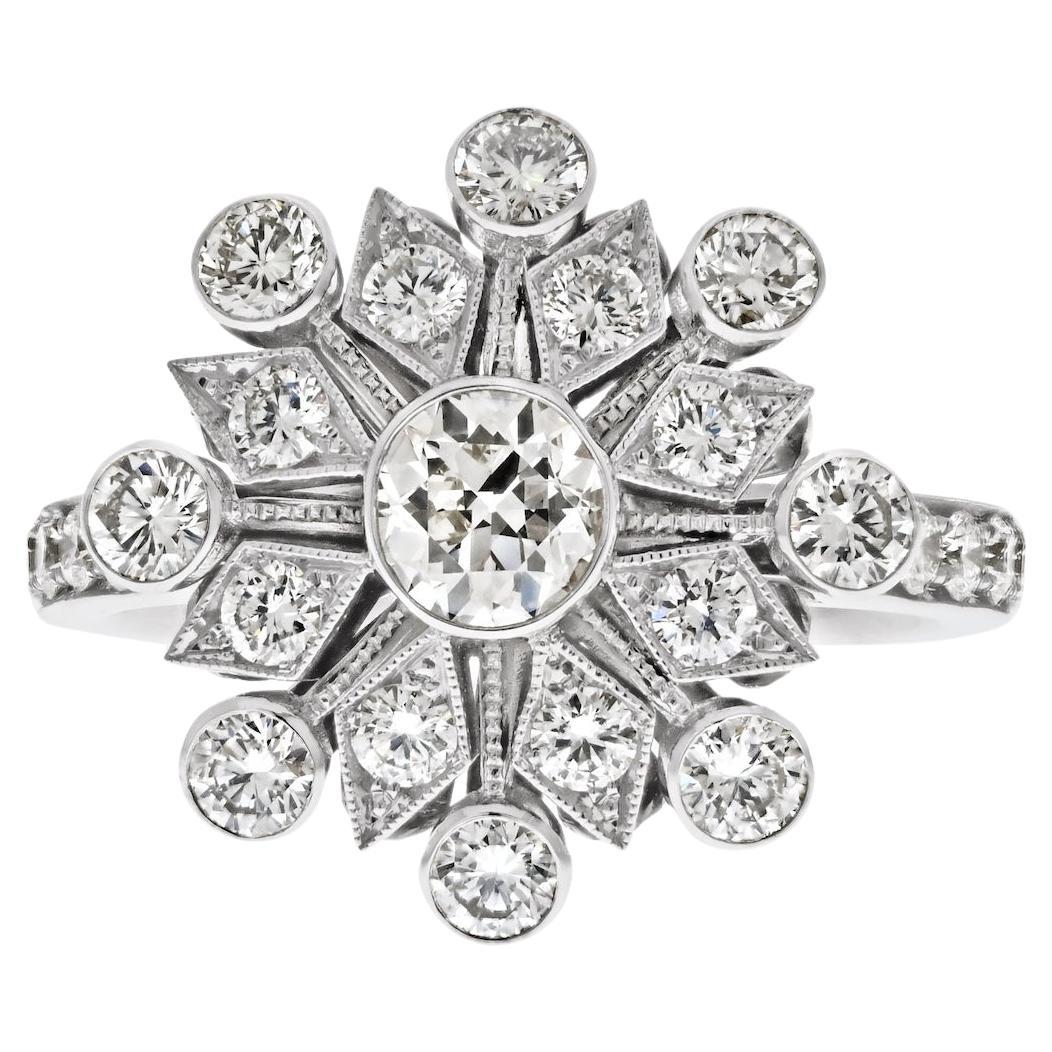 Handmade Platinum 1.50cttw Ladies Diamond Snowflake Ring For Sale