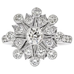 Handgefertigter Schneeflocken-Ring aus Platin mit 1,50cttw Damen-Diamant