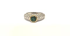 Handmade Platinum, 18 Karat, Diamond and Emerald Domed Ring