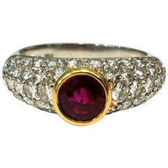 Handmade Platinum, 18 Karat, Diamond and Ruby Domed Ring