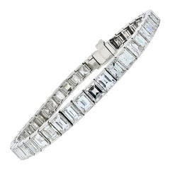 Handmade Platinum 20.00 Carat Vintage Emerald Cut Diamond Tennis Bracelet