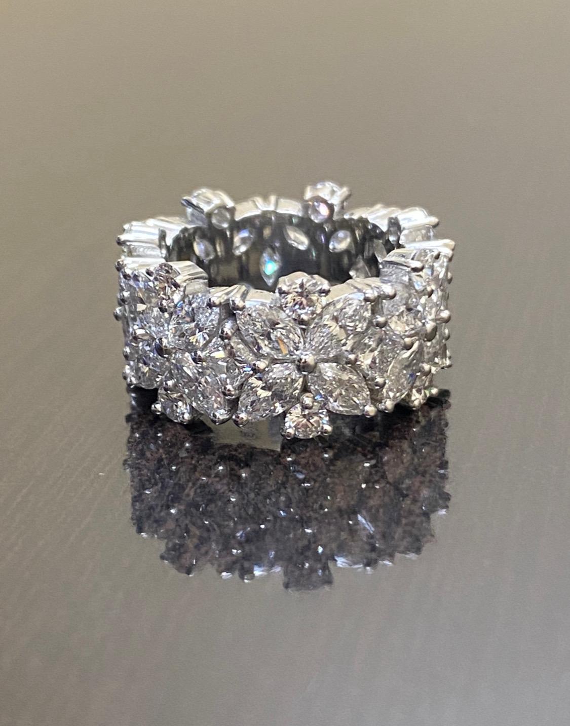 Handmade Platinum 7.90 Ct. Round Princess Cut and Marquise Diamond Eternity Band For Sale 3