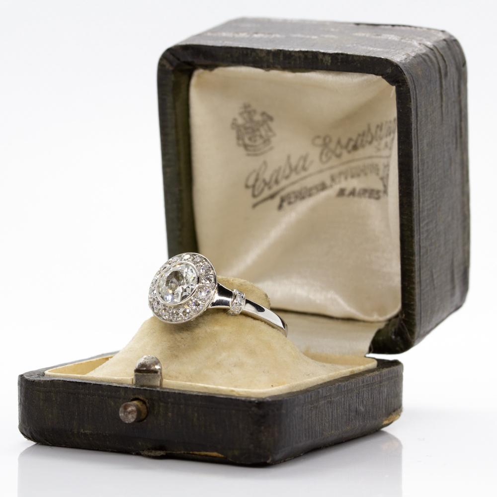 Women's or Men's Handmade Platinum and 18 Karat Gold Antique Diamonds Ring