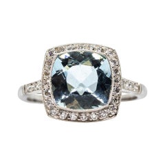 Handmade Platinum Aquamarine and Diamond Engagement Ring Handmade Platinum Aquamarine and Diamond Engagement Ring