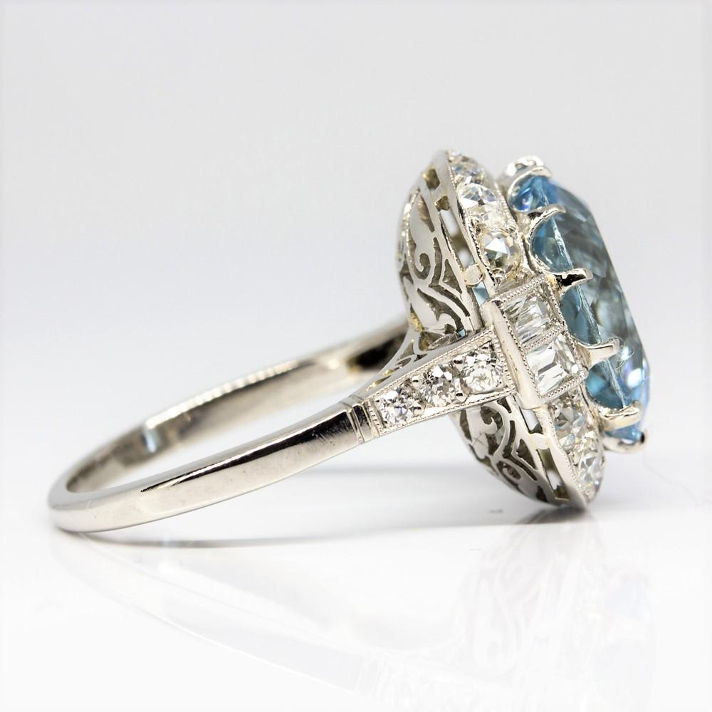 Handmade Platinum Aquamarine and Diamonds Ring In Excellent Condition In Miami, FL