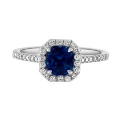 Handmade Platinum, Certified Kashmir Blue Sapphire and Diamond Surround Ring