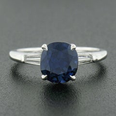 Handmade Platinum Certified Oval Sapphire & Baguette Diamond Engagement Ring