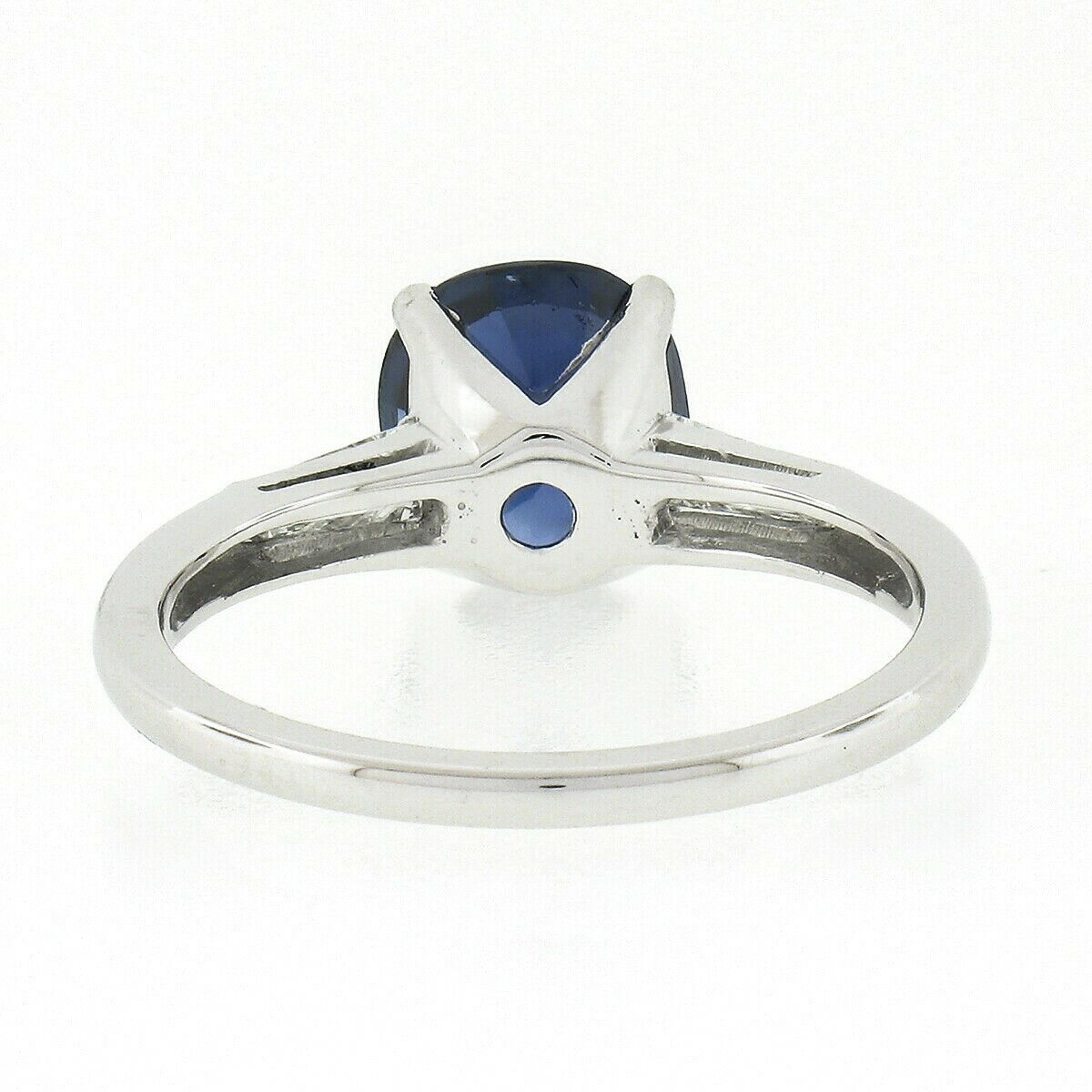 Handmade Platinum Certified Oval Sapphire & Baguette Diamond Engagement Ring In Good Condition For Sale In Montclair, NJ