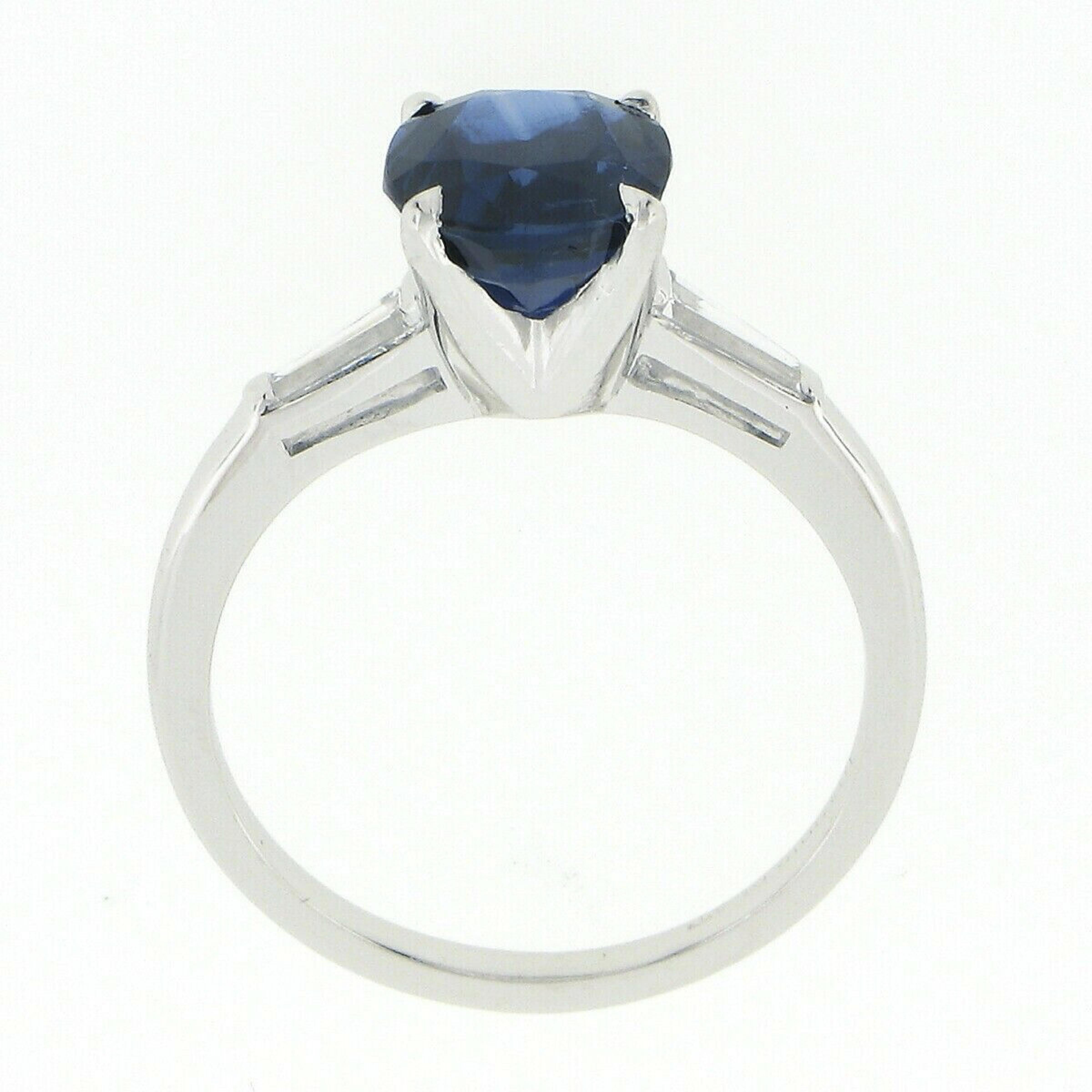 Women's Handmade Platinum Certified Oval Sapphire & Baguette Diamond Engagement Ring For Sale