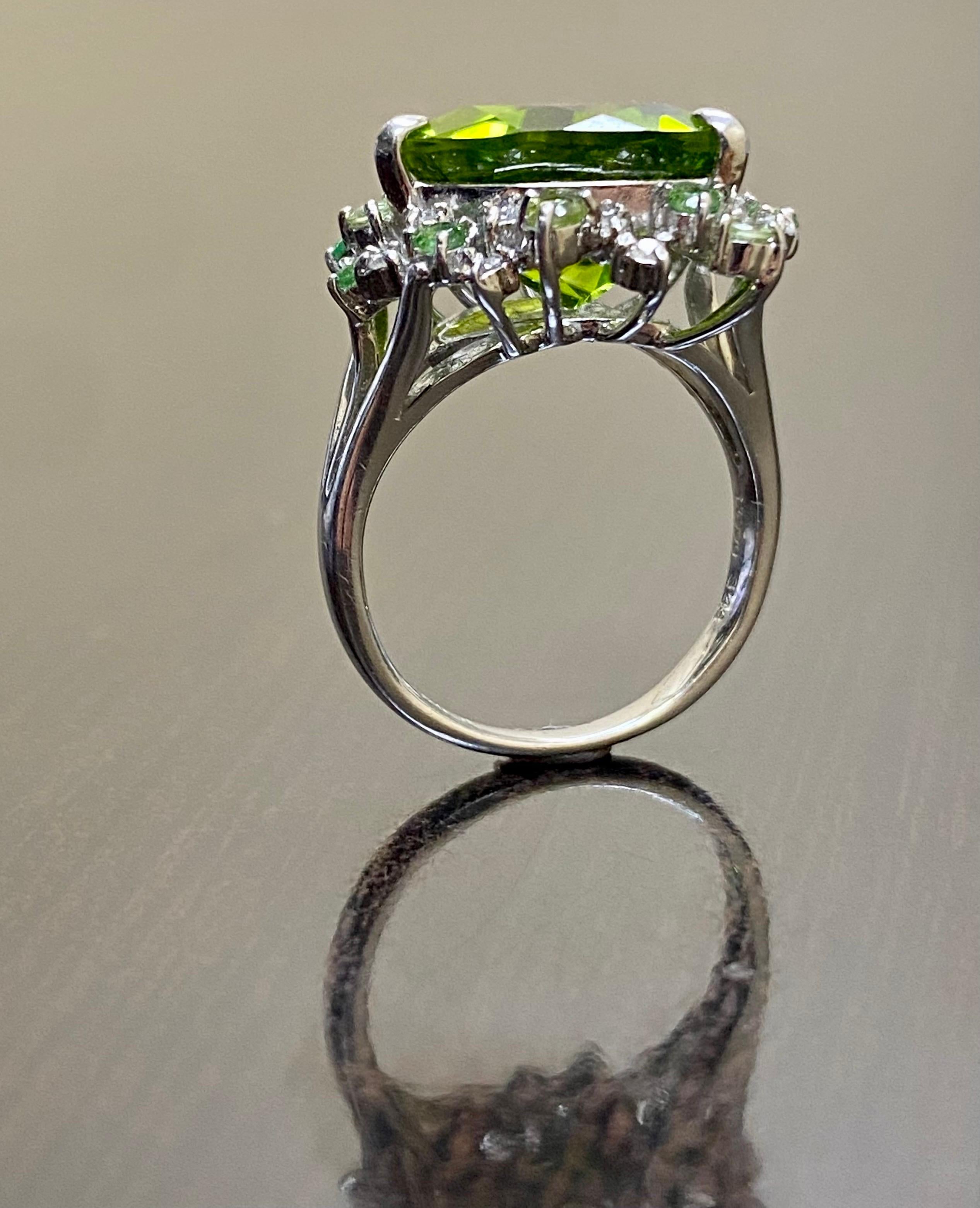 Handmade Platinum Diamond 8.43 Carat Trillion Peridot Engagement Ring For Sale 5
