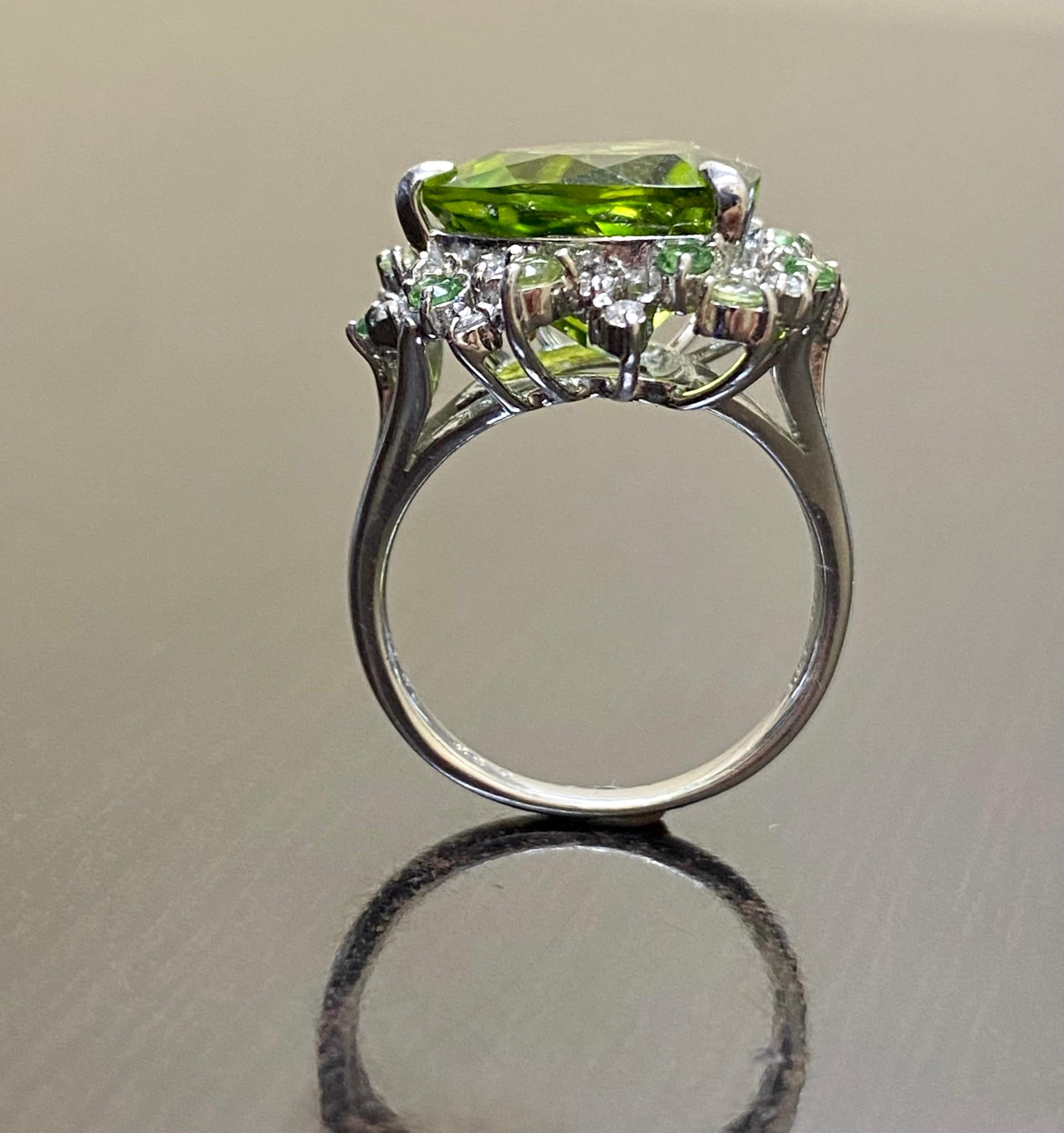Trillion Cut Handmade Platinum Diamond 8.43 Carat Trillion Peridot Engagement Ring For Sale