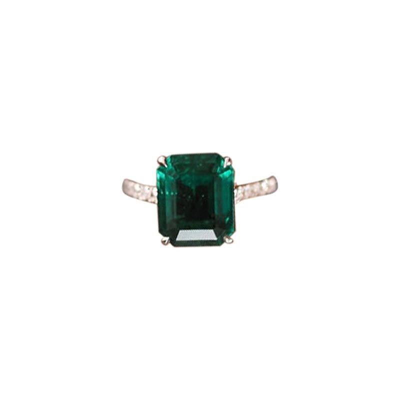 Handmade Platinum, Diamond and 6 Carat Colombian Emerald Cocktail Ring For Sale