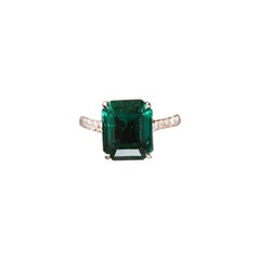 Handmade Platinum, Diamond and 6 Carat Colombian Emerald Cocktail Ring