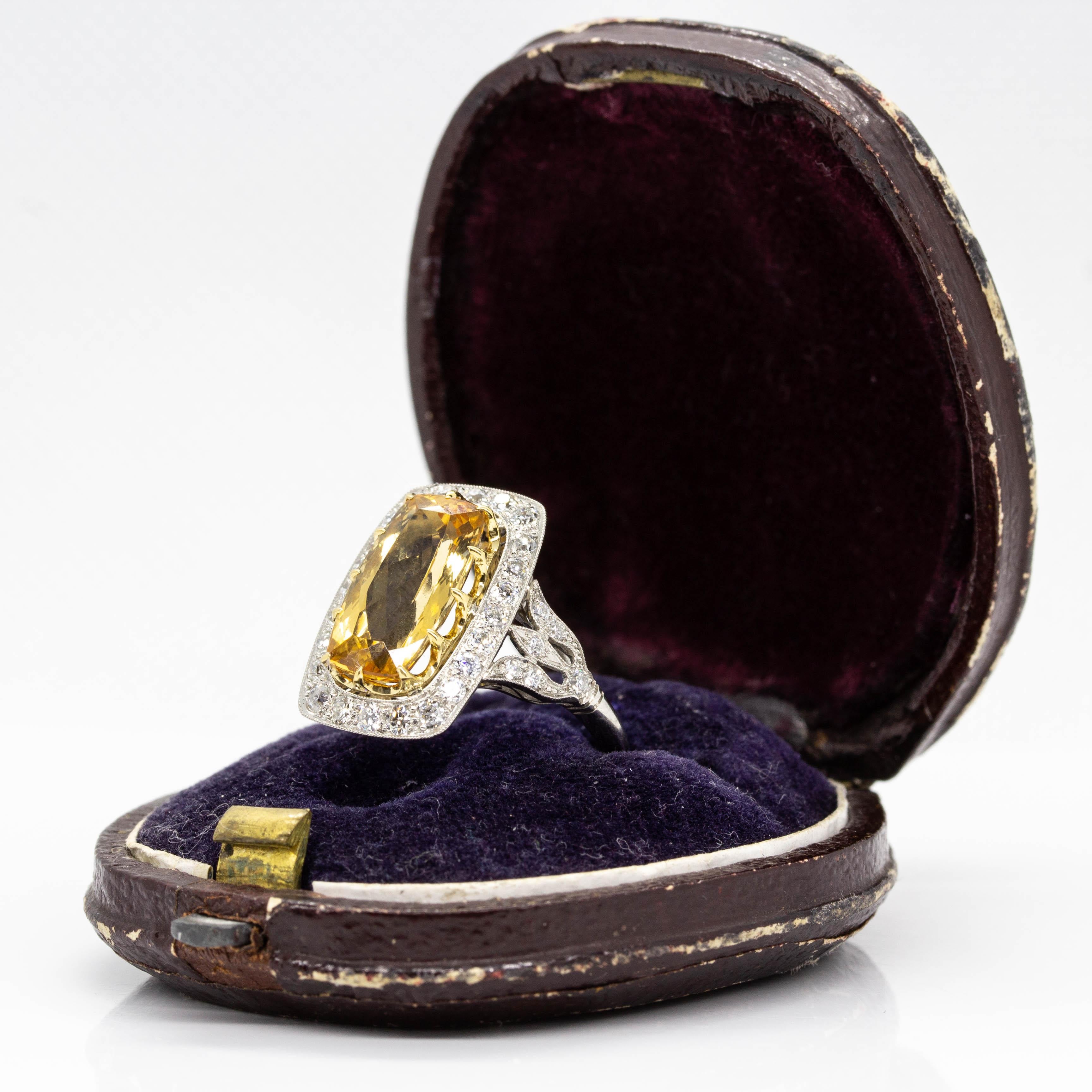 Art Deco Handmade Platinum Diamond and Yellow Topaz Designed Ring For Sale