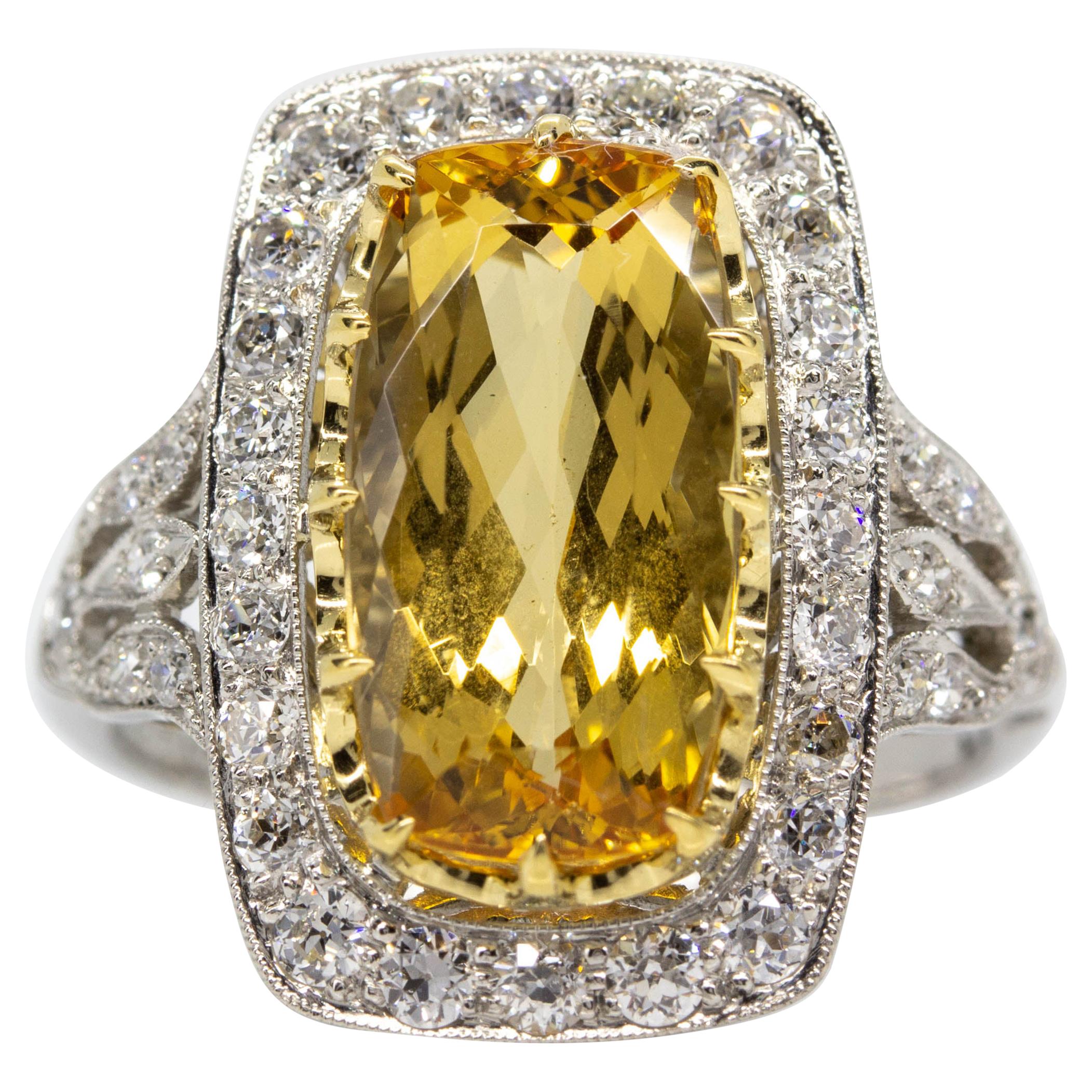Handmade Platinum Diamond and Yellow Topaz Designed Ring For Sale