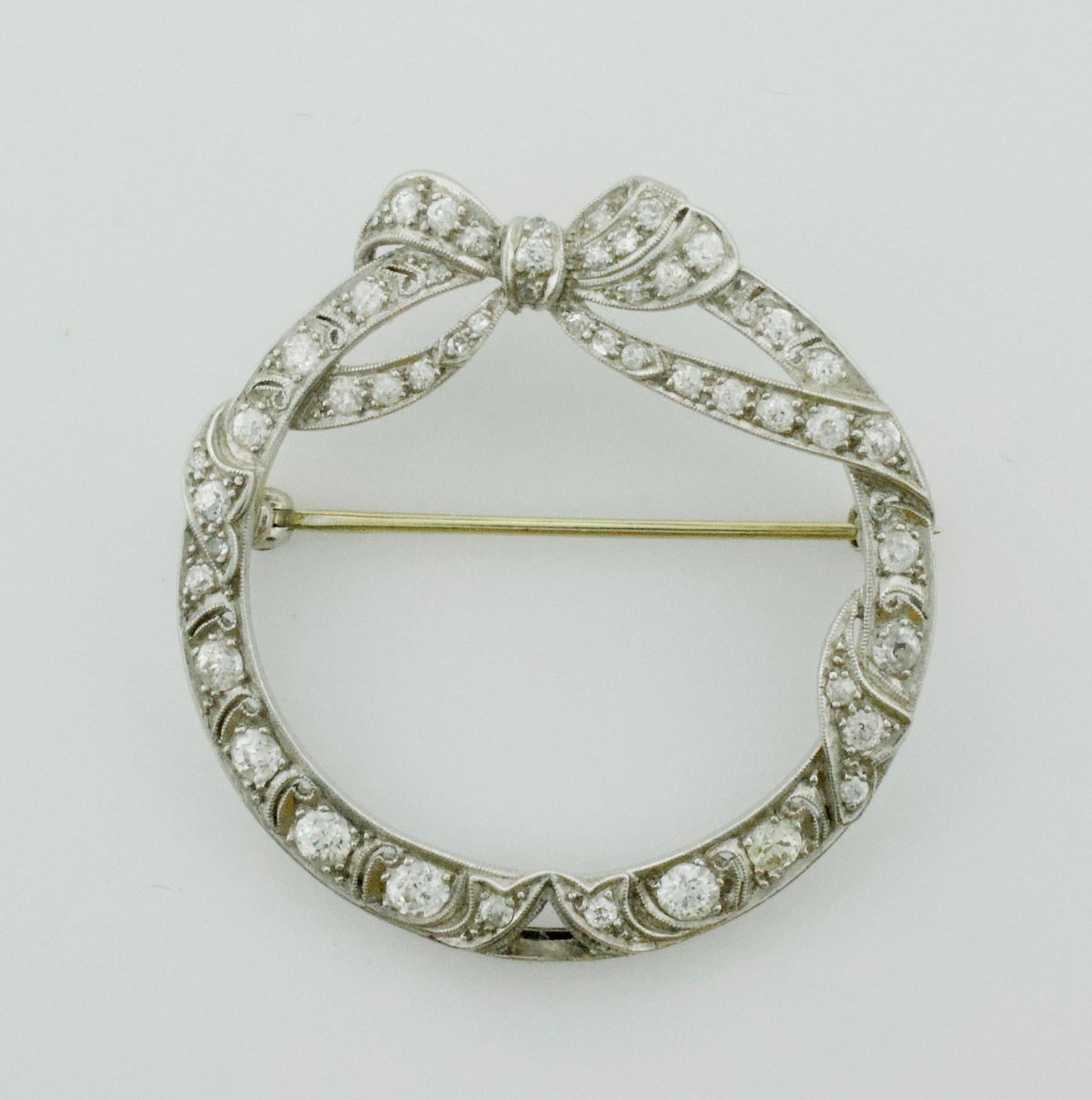 Art Deco Handmade Platinum Diamond Circle Brooch, circa 1920s
