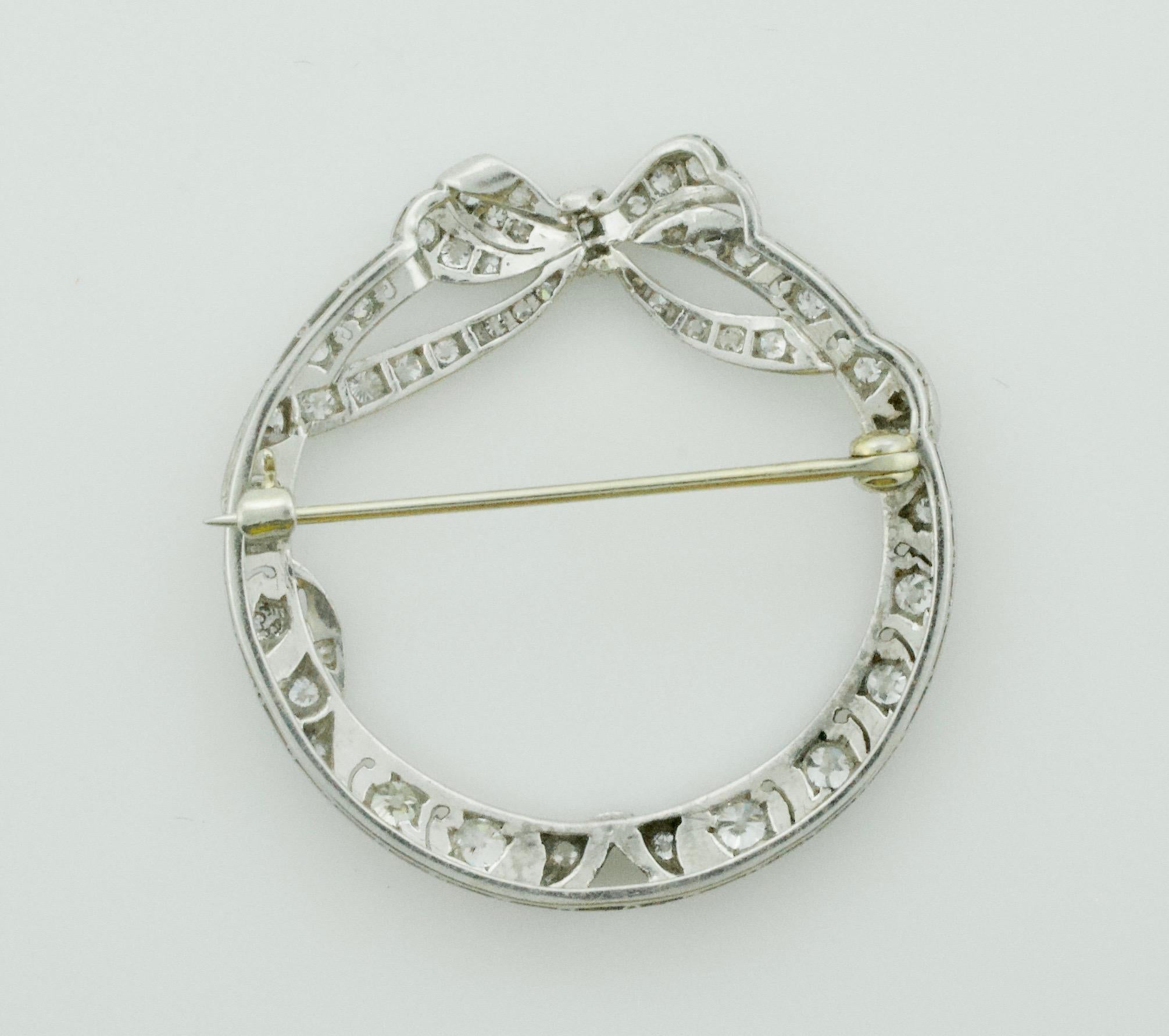 Handmade Platinum Diamond Circle Brooch, circa 1920s In Excellent Condition In Wailea, HI