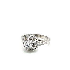 Handgefertigter Platin-Diamant-Verlobungsring - Alter europäischer Stil