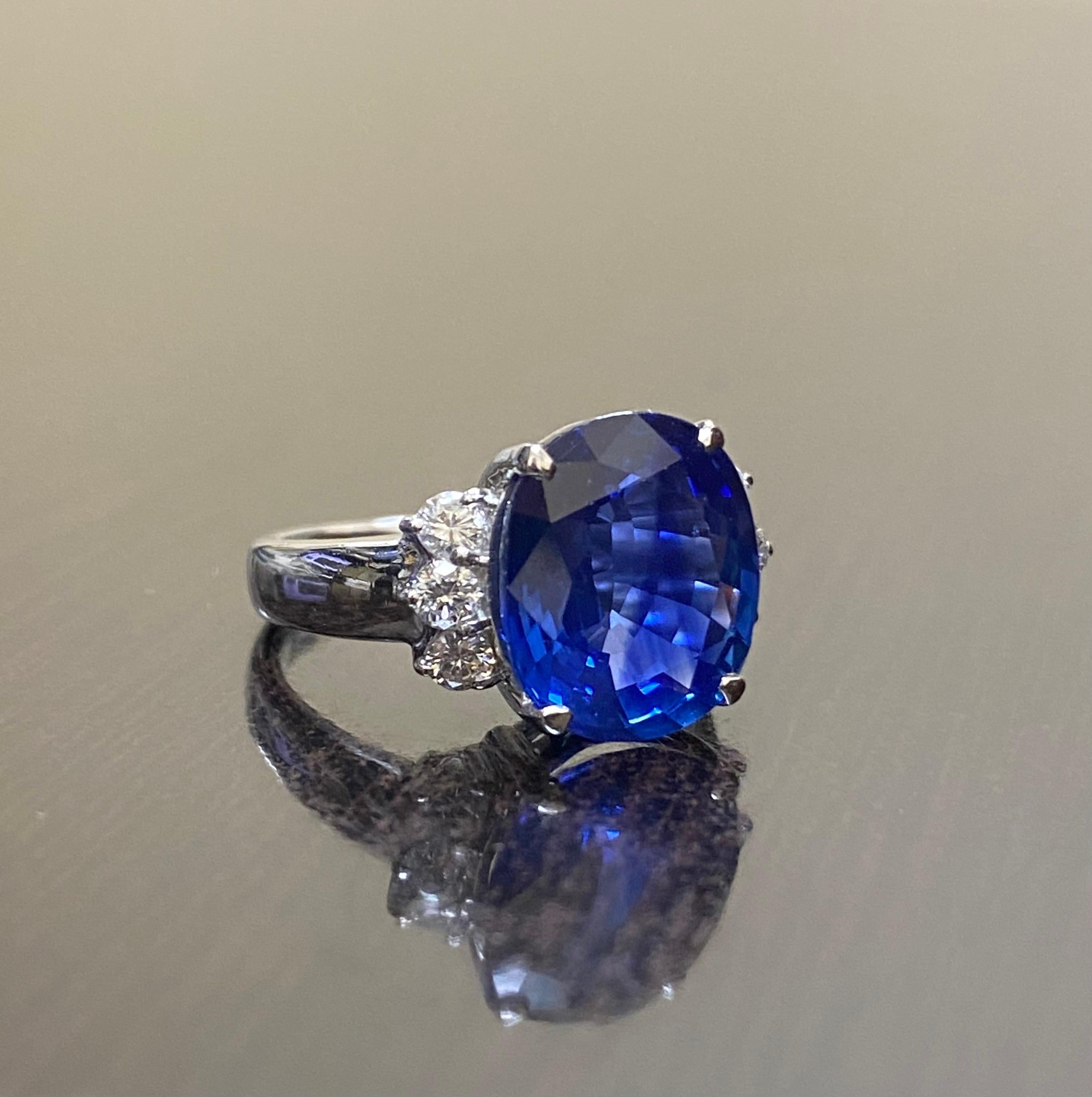 Handmade Platinum Diamond GIA Certified 7.03 Oval Blue Sapphire Engagement Ring In New Condition For Sale In Los Angeles, CA
