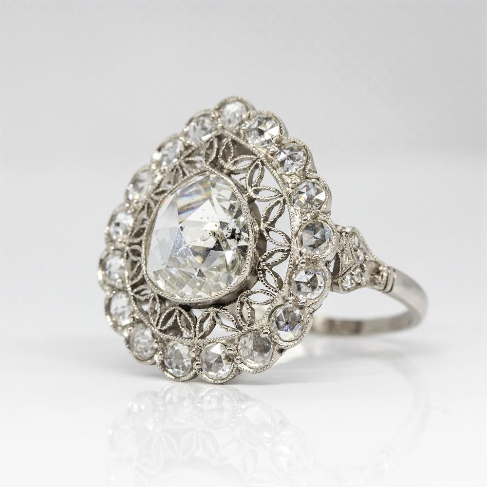 Art Deco Handmade Platinum Diamond Ring For Sale
